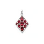 silver pendant rhombus shaped with different shape garnet