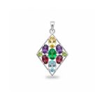 silver pendant rhombus shaped with different shape multi gemstone
