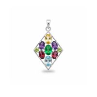 silver pendant rhombus shaped with different shape multi gemstone