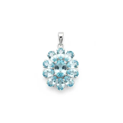 silver pendant flower shaped with blue topaz