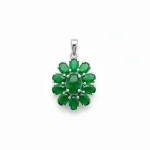 silver pendant flower shaped with green onyx