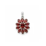 silver pendant flower shaped with garnet