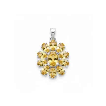 silver pendant flower shaped with citrine