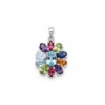 silver pendant flower shaped with multi gemstone