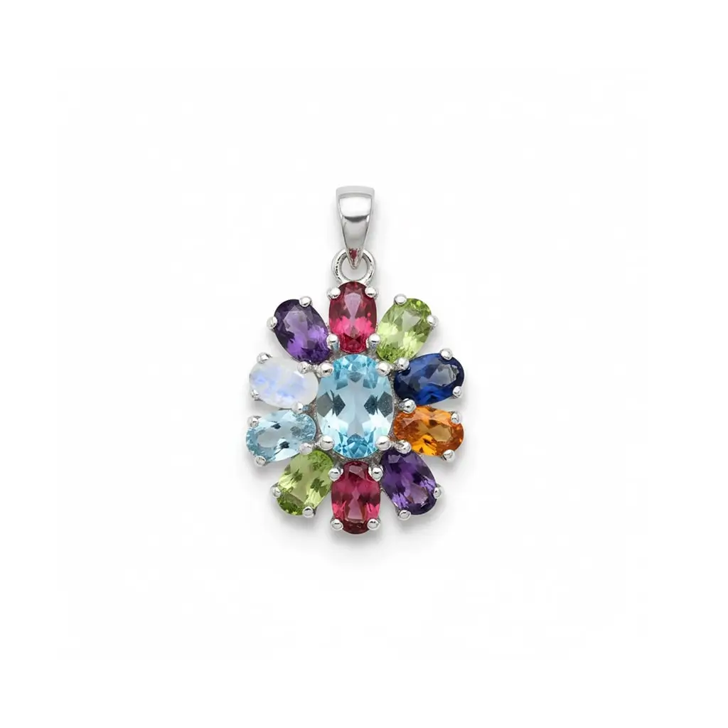 pendant gemstone 30g multi gemstone a silver pendant flower shaped with multi gemstone