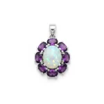 silver pendant with 10x12 mm oval opal and 6x4 mm amethyst gemstone