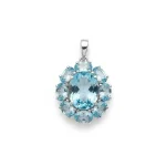 silver pendant with 10x12 mm and 6x4 mm oval blue topaz gemstone