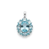 silver pendant with 10x12 mm and 6x4 mm oval blue topaz gemstone