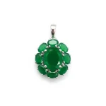 silver pendant with 10x12 mm and 6x4 mm oval green onyx gemstone