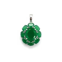 silver pendant with 10x12 mm and 6x4 mm oval green onyx gemstone