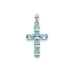 silver pendant cross design with 4x6mm oval blue topaz