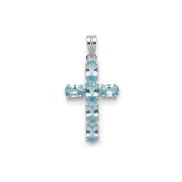 silver pendant cross design with 4x6mm oval blue topaz
