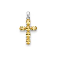 silver pendant cross design with 4x6mm oval citrine