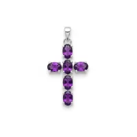 silver pendant cross design with 4x6mm oval amethyst