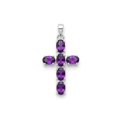 silver pendant cross design with 4x6mm oval amethyst