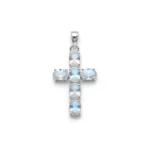 silver pendant cross design with 4x6mm oval rainbow moonstone