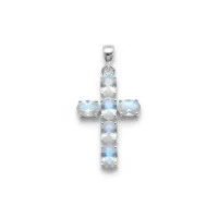 silver pendant cross design with 4x6mm oval rainbow moonstone