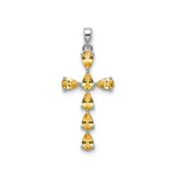 silver pendant cross design with 4x6mm pear citrine