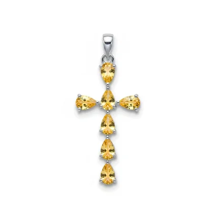 silver pendant cross design with 4x6mm pear citrine