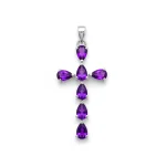 silver pendant cross design with 4x6mm pear amethyst