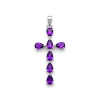 silver pendant cross design with 4x6mm pear amethyst
