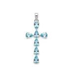 silver pendant cross design with 4x6mm pear blue topaz