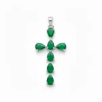 silver pendant cross design with 4x6mm pear green onyx