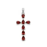 silver pendant cross design with 4x6mm pear garnet