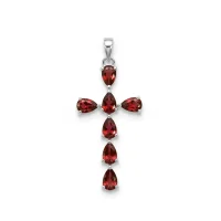 silver pendant cross design with 4x6mm pear garnet