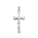 silver pendant cross design with 4x6mm pear rainbow moonstone