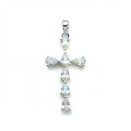 silver pendant cross design with 4x6mm pear rainbow moonstone