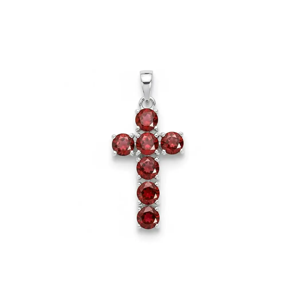 pendant gemstone cross 23a garnet a silver pendant cross design with 5mm round garnet