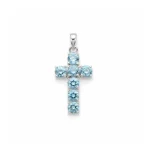 silver pendant cross design with 5mm round blue topaz