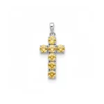 silver pendant cross design with 5mm round citrine