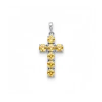 silver pendant cross design with 5mm round citrine
