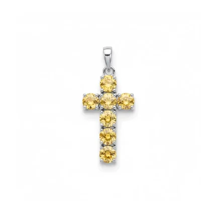 silver pendant cross design with 5mm round citrine
