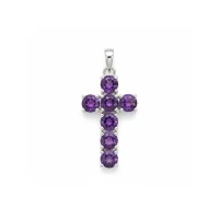 silver pendant cross design with 5mm round amethyst