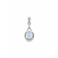 silver pendant with 5x7 mm oval shaped rainbow moonstone