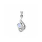 silver pendant with 5x7 mm oval rainbow moonstone