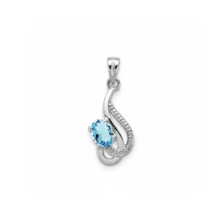 silver pendant with 5x7 mm oval blue topaz