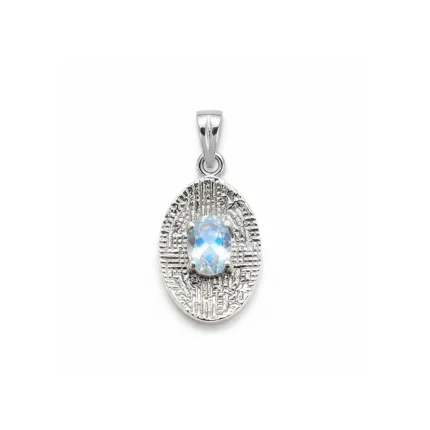 silver pendant with 5x7 mm oval rainbow moonstone