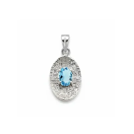 silver pendant with 5x7 mm oval blue topaz