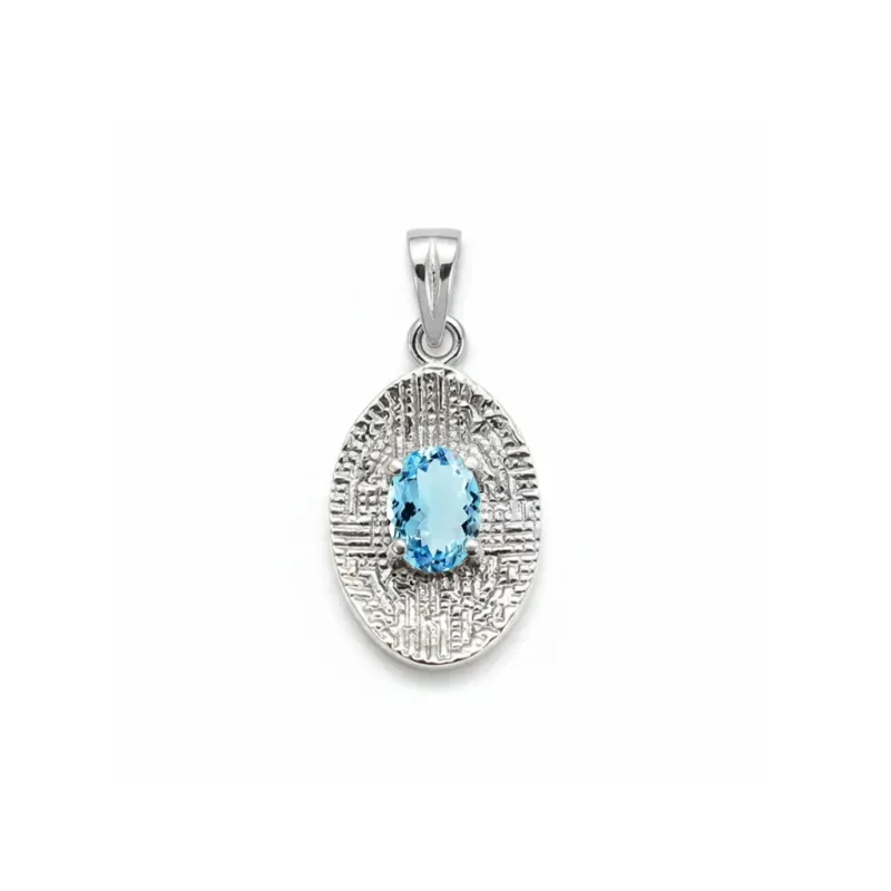 silver pendant with 5x7 mm oval blue topaz