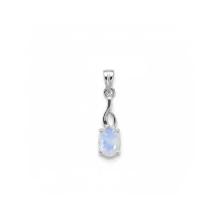 silver pendant with 5x7 mm oval rainbow moonstone