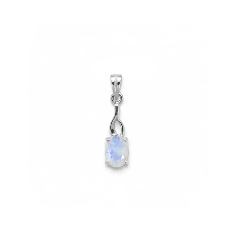 silver pendant with 5x7 mm oval rainbow moonstone