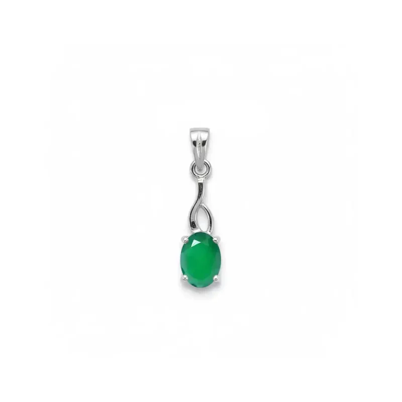 silver pendant with 5x7 mm oval green onyx