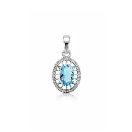 silver pendant with 5x7 mm oval blue topaz