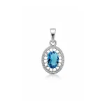 silver pendant with 5x7 mm oval swiss blue topaz