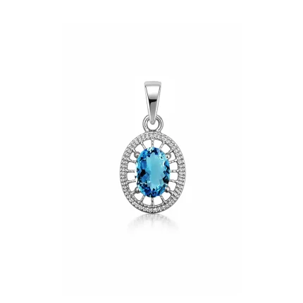 silver pendant with 5x7 mm oval swiss blue topaz