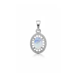 silver pendant with 5x7 mm oval cab rainbow moonstone